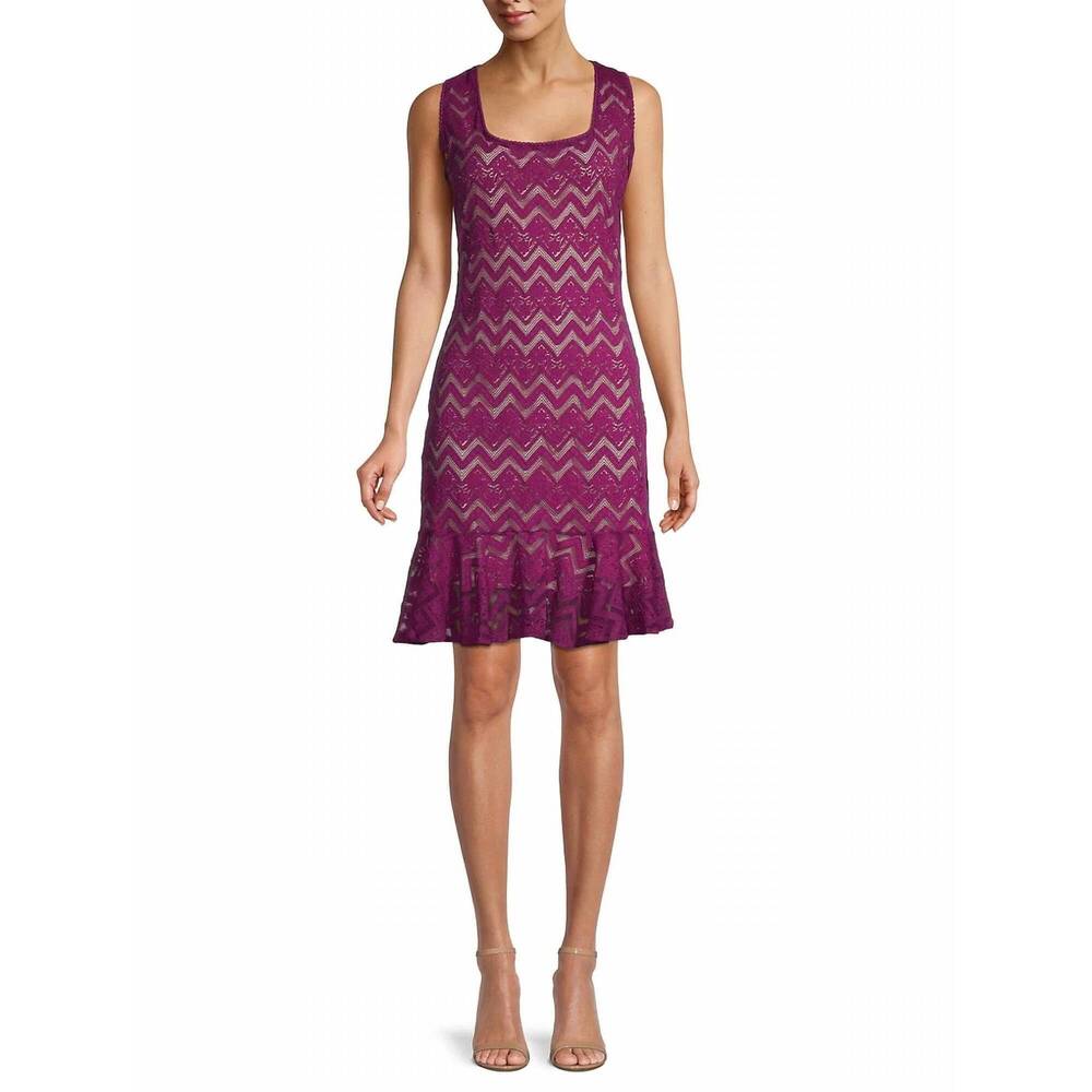 NEW KEVAN HALL square neck chevron mini dress in magenta